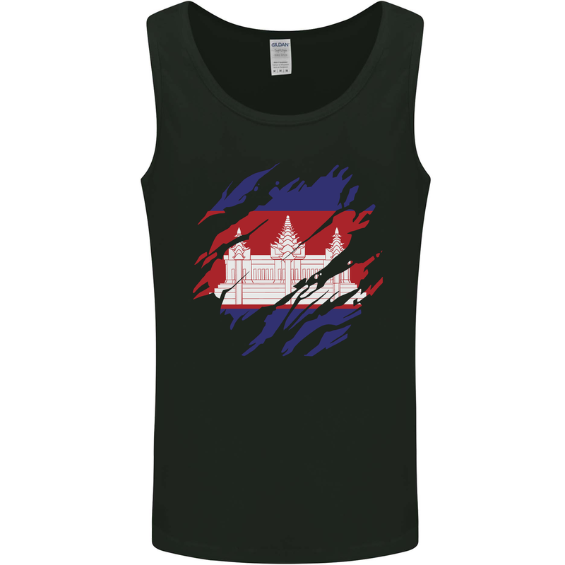 Torn Cambodia Flag Cambodian Day Football Mens Vest Tank Top Black
