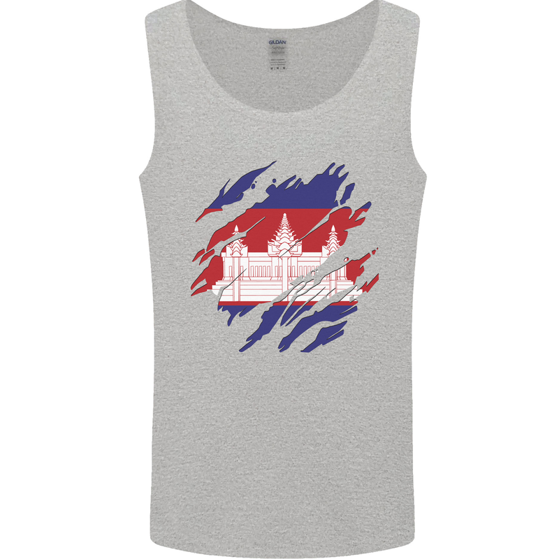 Torn Cambodia Flag Cambodian Day Football Mens Vest Tank Top Sports Grey