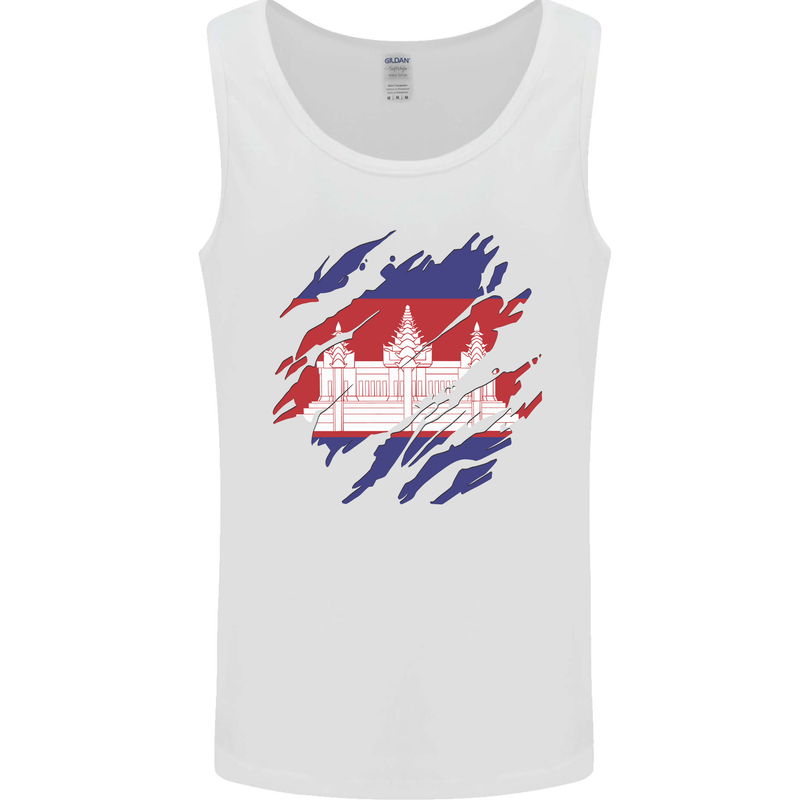 Torn Cambodia Flag Cambodian Day Football Mens Vest Tank Top White