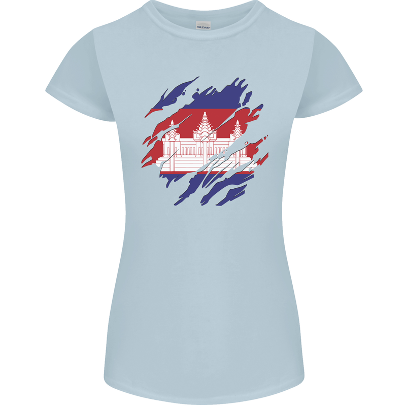 Torn Cambodia Flag Cambodian Day Football Womens Petite Cut T-Shirt Light Blue