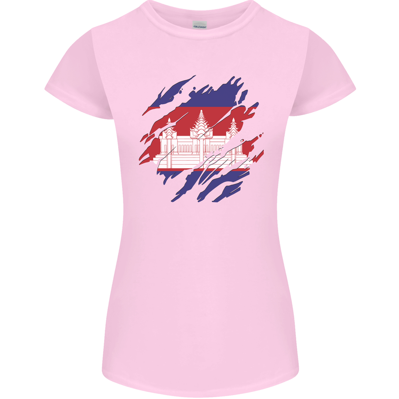 Torn Cambodia Flag Cambodian Day Football Womens Petite Cut T-Shirt Light Pink