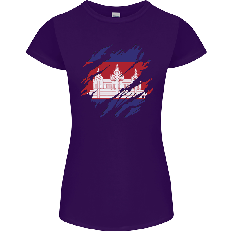 Torn Cambodia Flag Cambodian Day Football Womens Petite Cut T-Shirt Purple