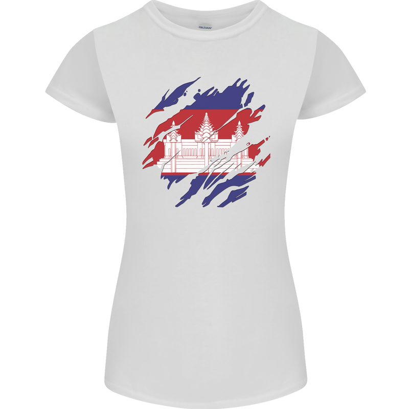 Torn Cambodia Flag Cambodian Day Football Womens Petite Cut T-Shirt White