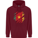 Torn Cameroon Flag Cameroonian Day Football Childrens Kids Hoodie Maroon