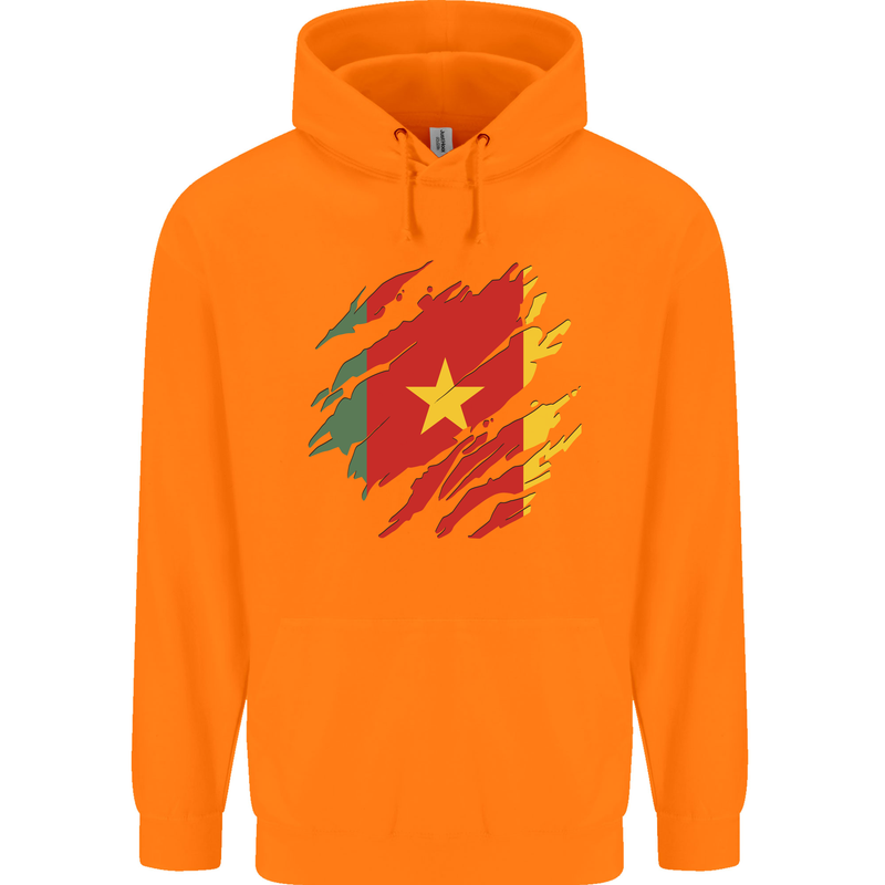 Torn Cameroon Flag Cameroonian Day Football Childrens Kids Hoodie Orange