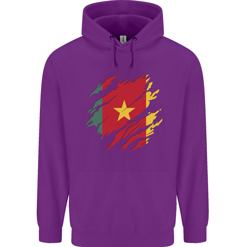 Torn Cameroon Flag Cameroonian Day Football Childrens Kids Hoodie Purple