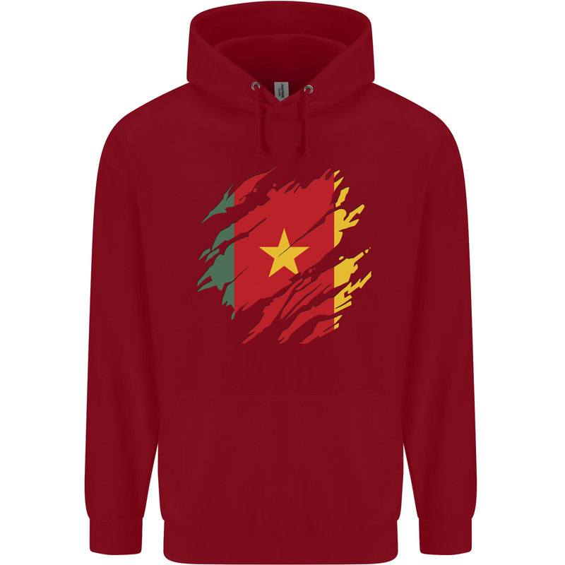 Torn Cameroon Flag Cameroonian Day Football Childrens Kids Hoodie Red