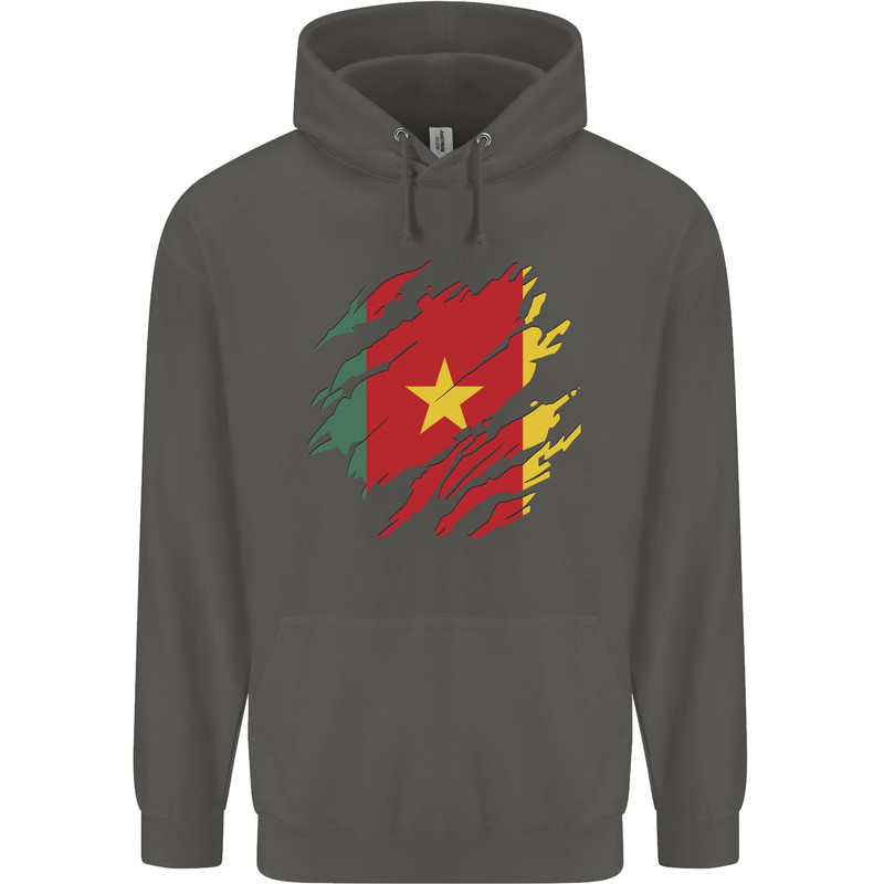 Torn Cameroon Flag Cameroonian Day Football Childrens Kids Hoodie Storm Grey