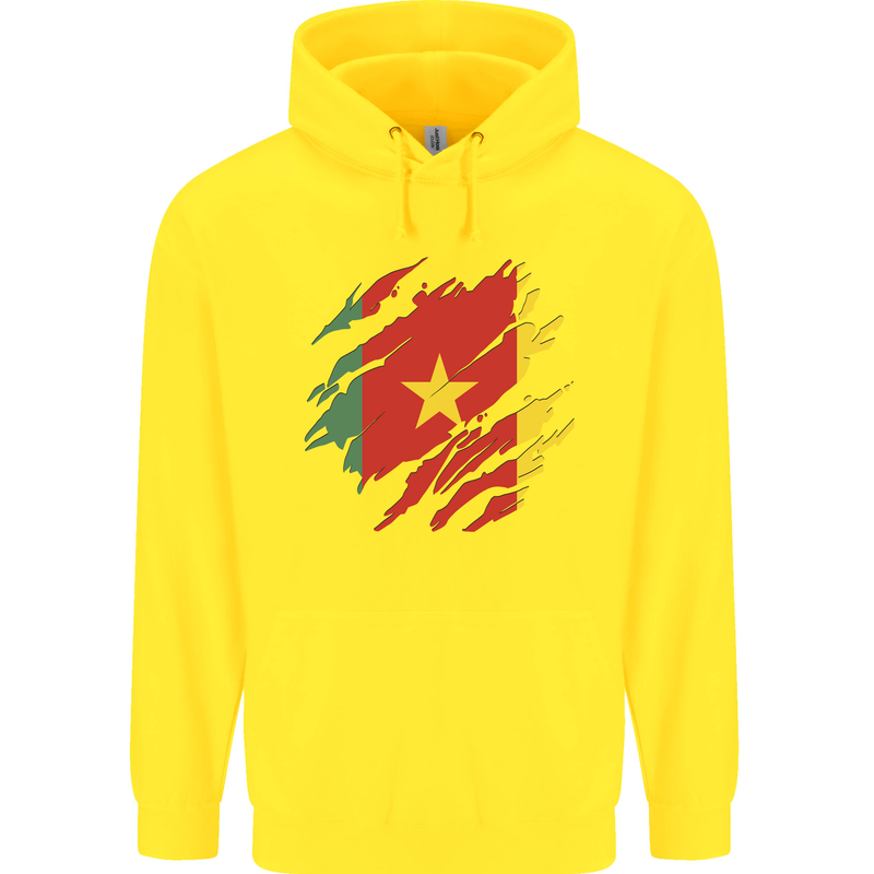 Torn Cameroon Flag Cameroonian Day Football Childrens Kids Hoodie Yellow
