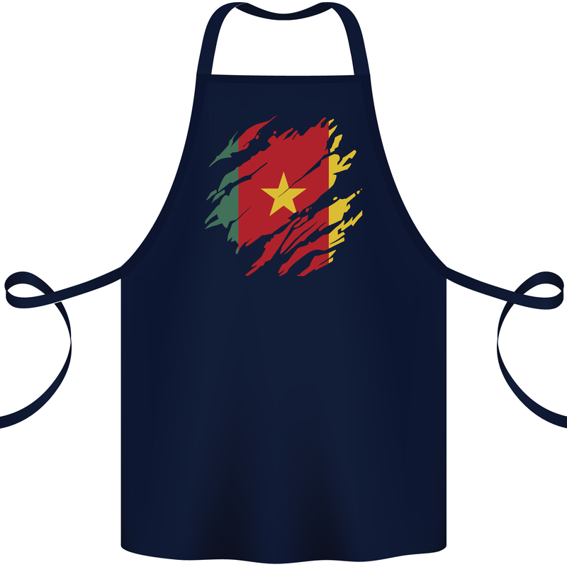 Torn Cameroon Flag Cameroonian Day Football Cotton Apron 100% Organic Navy Blue