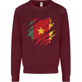 Torn Cameroon Flag Cameroonian Day Football Kids Sweatshirt Jumper Maroon