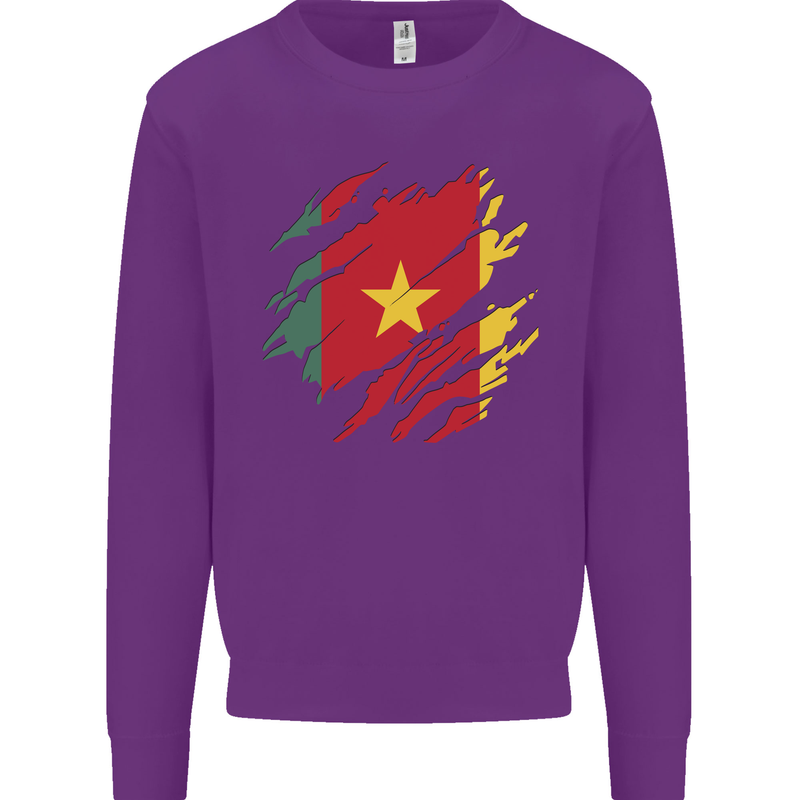 Torn Cameroon Flag Cameroonian Day Football Kids Sweatshirt Jumper Purple