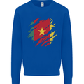 Torn Cameroon Flag Cameroonian Day Football Kids Sweatshirt Jumper Royal Blue