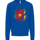 Torn Cameroon Flag Cameroonian Day Football Kids Sweatshirt Jumper Royal Blue