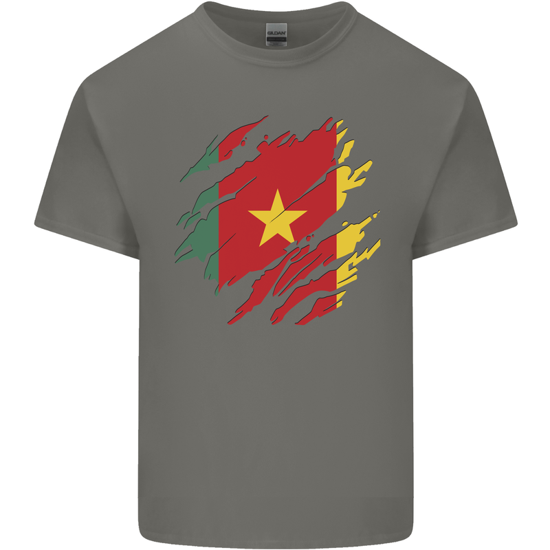Torn Cameroon Flag Cameroonian Day Football Kids T-Shirt Childrens Charcoal