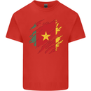 Torn Cameroon Flag Cameroonian Day Football Kids T-Shirt Childrens Red
