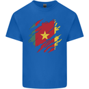 Torn Cameroon Flag Cameroonian Day Football Kids T-Shirt Childrens Royal Blue