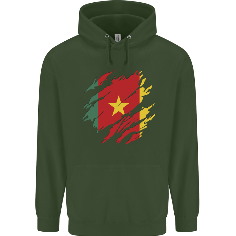 Torn Cameroon Flag Cameroonian Day Football Mens 80% Cotton Hoodie Forest Green
