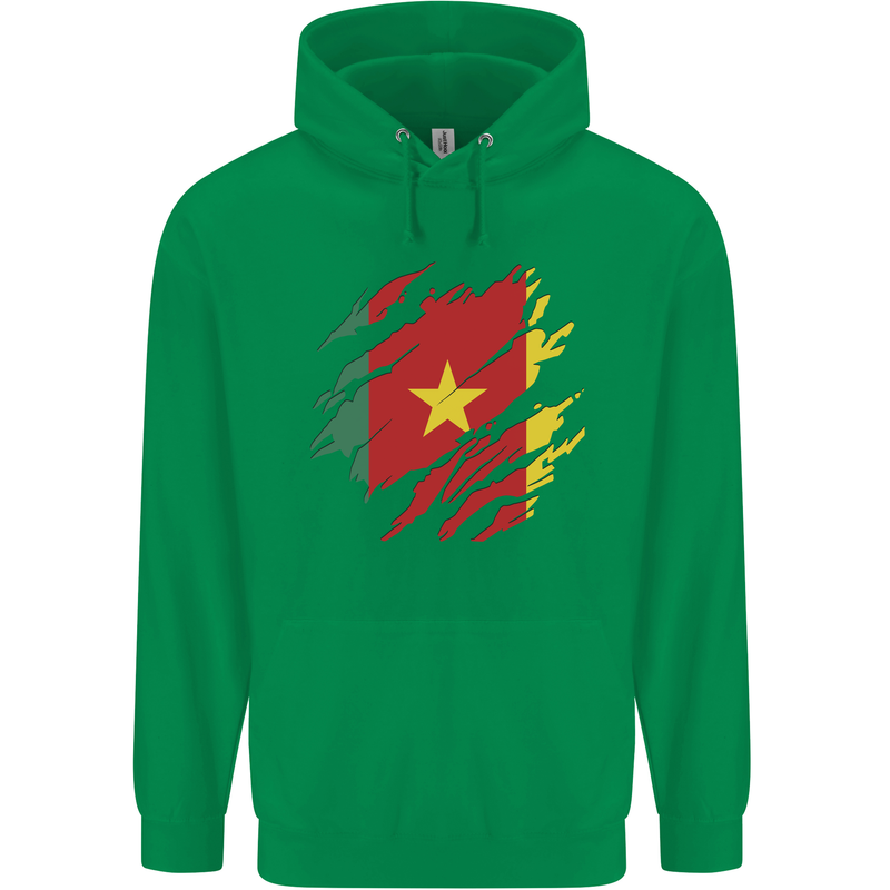 Torn Cameroon Flag Cameroonian Day Football Mens 80% Cotton Hoodie Irish Green