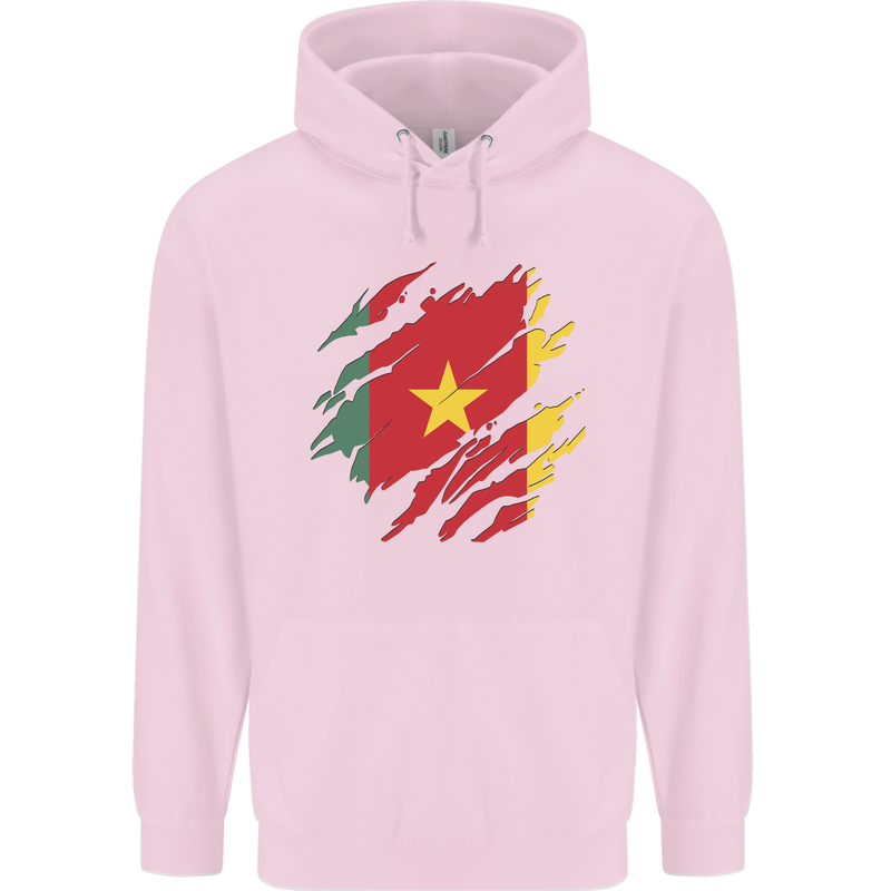Torn Cameroon Flag Cameroonian Day Football Mens 80% Cotton Hoodie Light Pink