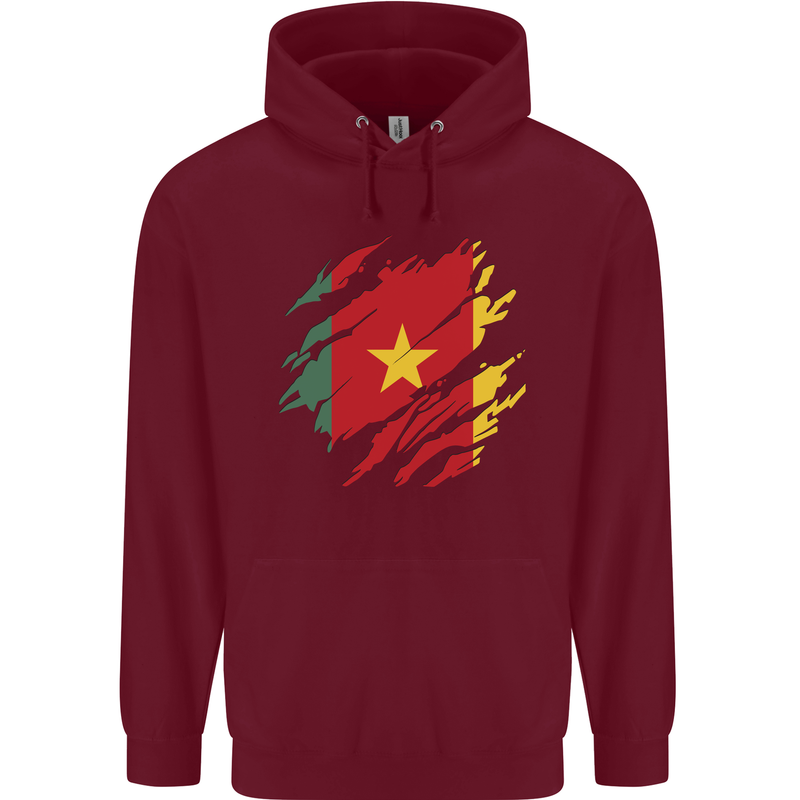Torn Cameroon Flag Cameroonian Day Football Mens 80% Cotton Hoodie Maroon