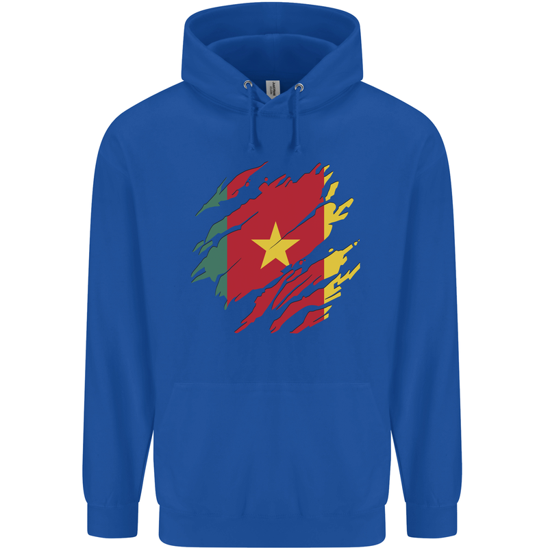 Torn Cameroon Flag Cameroonian Day Football Mens 80% Cotton Hoodie Royal Blue