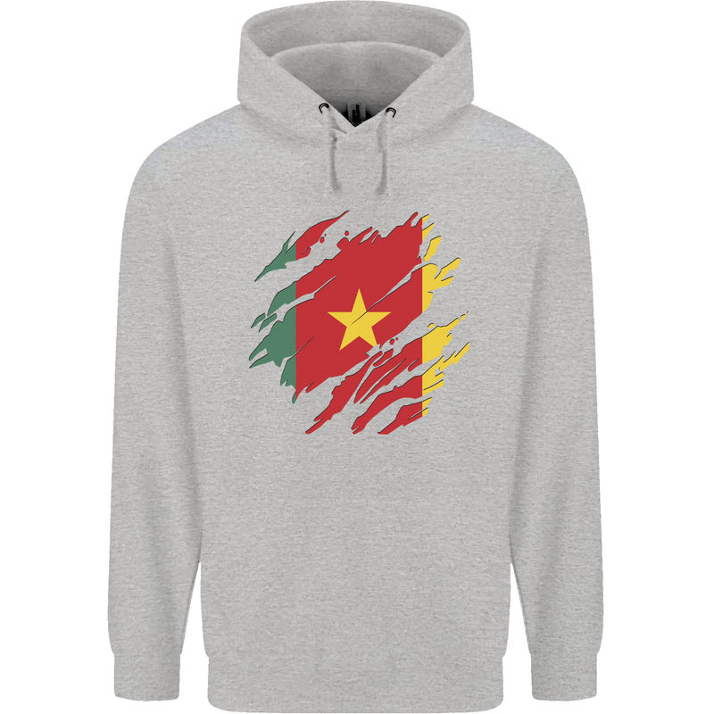 Torn Cameroon Flag Cameroonian Day Football Mens 80% Cotton Hoodie Sports Grey