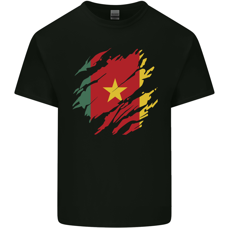 Torn Cameroon Flag Cameroonian Day Football Mens Cotton T-Shirt Tee Top Black