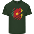Torn Cameroon Flag Cameroonian Day Football Mens Cotton T-Shirt Tee Top Forest Green