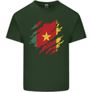 Torn Cameroon Flag Cameroonian Day Football Mens Cotton T-Shirt Tee Top Forest Green