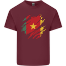 Torn Cameroon Flag Cameroonian Day Football Mens Cotton T-Shirt Tee Top Maroon