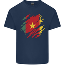 Torn Cameroon Flag Cameroonian Day Football Mens Cotton T-Shirt Tee Top Navy Blue