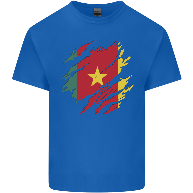 Torn Cameroon Flag Cameroonian Day Football Mens Cotton T-Shirt Tee Top Royal Blue