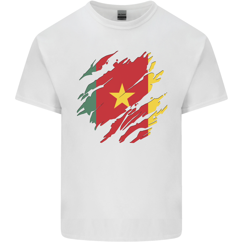 Torn Cameroon Flag Cameroonian Day Football Mens Cotton T-Shirt Tee Top White
