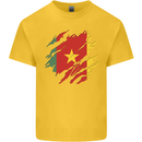 Torn Cameroon Flag Cameroonian Day Football Mens Cotton T-Shirt Tee Top Yellow
