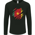 Torn Cameroon Flag Cameroonian Day Football Mens Long Sleeve T-Shirt Black