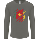 Torn Cameroon Flag Cameroonian Day Football Mens Long Sleeve T-Shirt Charcoal