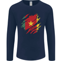 Torn Cameroon Flag Cameroonian Day Football Mens Long Sleeve T-Shirt Navy Blue