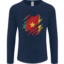 Torn Cameroon Flag Cameroonian Day Football Mens Long Sleeve T-Shirt Navy Blue