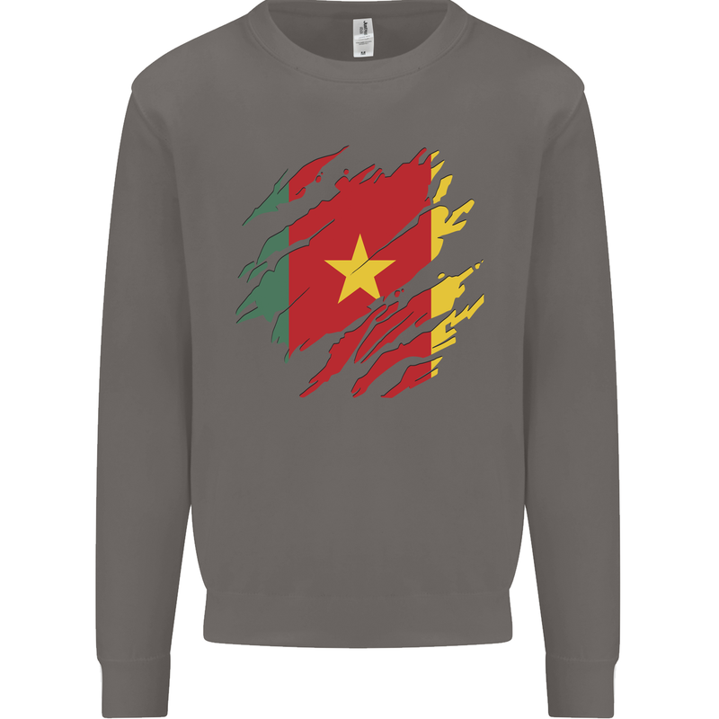 Torn Cameroon Flag Cameroonian Day Football Mens Sweatshirt Jumper Charcoal