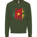 Torn Cameroon Flag Cameroonian Day Football Mens Sweatshirt Jumper Forest Green