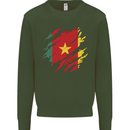 Torn Cameroon Flag Cameroonian Day Football Mens Sweatshirt Jumper Forest Green