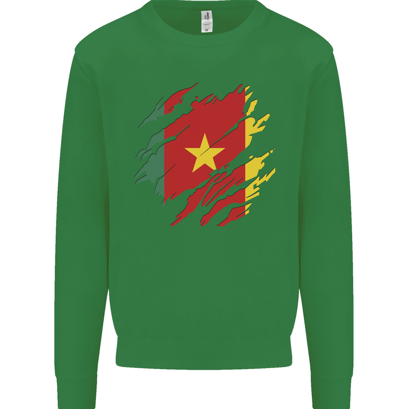Torn Cameroon Flag Cameroonian Day Football Mens Sweatshirt Jumper Irish Green
