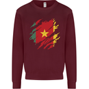Torn Cameroon Flag Cameroonian Day Football Mens Sweatshirt Jumper Maroon