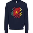 Torn Cameroon Flag Cameroonian Day Football Mens Sweatshirt Jumper Navy Blue