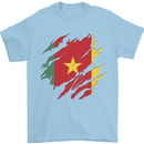 Torn Cameroon Flag Cameroonian Day Football Mens T-Shirt 100% Cotton Light Blue