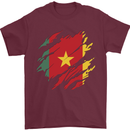 Torn Cameroon Flag Cameroonian Day Football Mens T-Shirt 100% Cotton Maroon