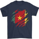 Torn Cameroon Flag Cameroonian Day Football Mens T-Shirt 100% Cotton Navy Blue