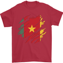 Torn Cameroon Flag Cameroonian Day Football Mens T-Shirt 100% Cotton Red