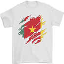 Torn Cameroon Flag Cameroonian Day Football Mens T-Shirt 100% Cotton White
